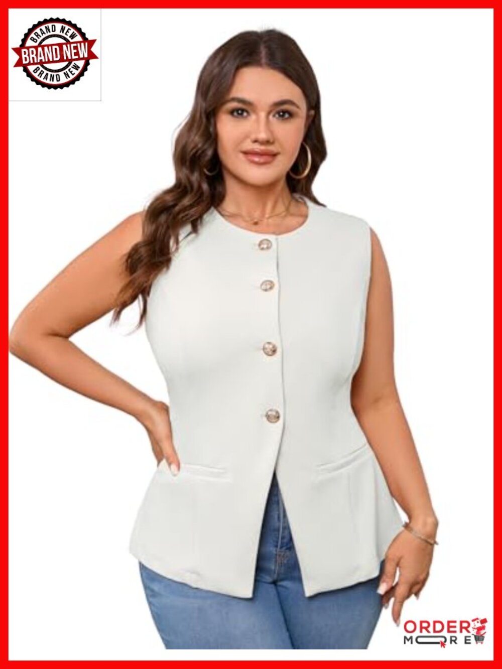 Plus Size Sleeveless Button Down Blazer Vest Business Suit Waistcoat